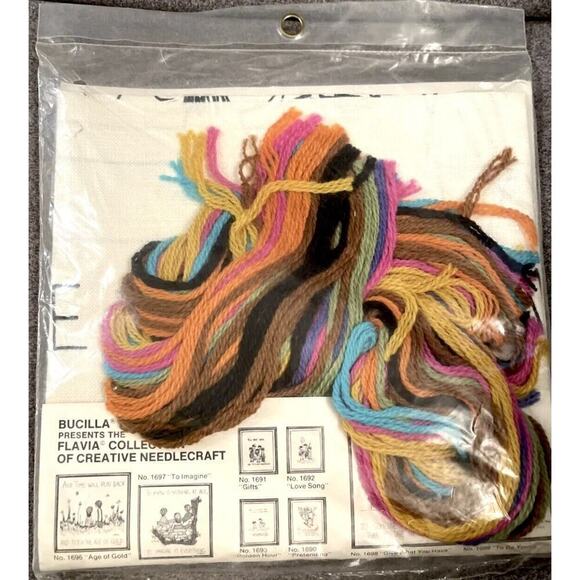 Vintage Bucilla Flavia Needlepoint Kit GIVE WHAT YOU HAVE 21x27 No. 1698 NEW DS - Picture 4 of 4
